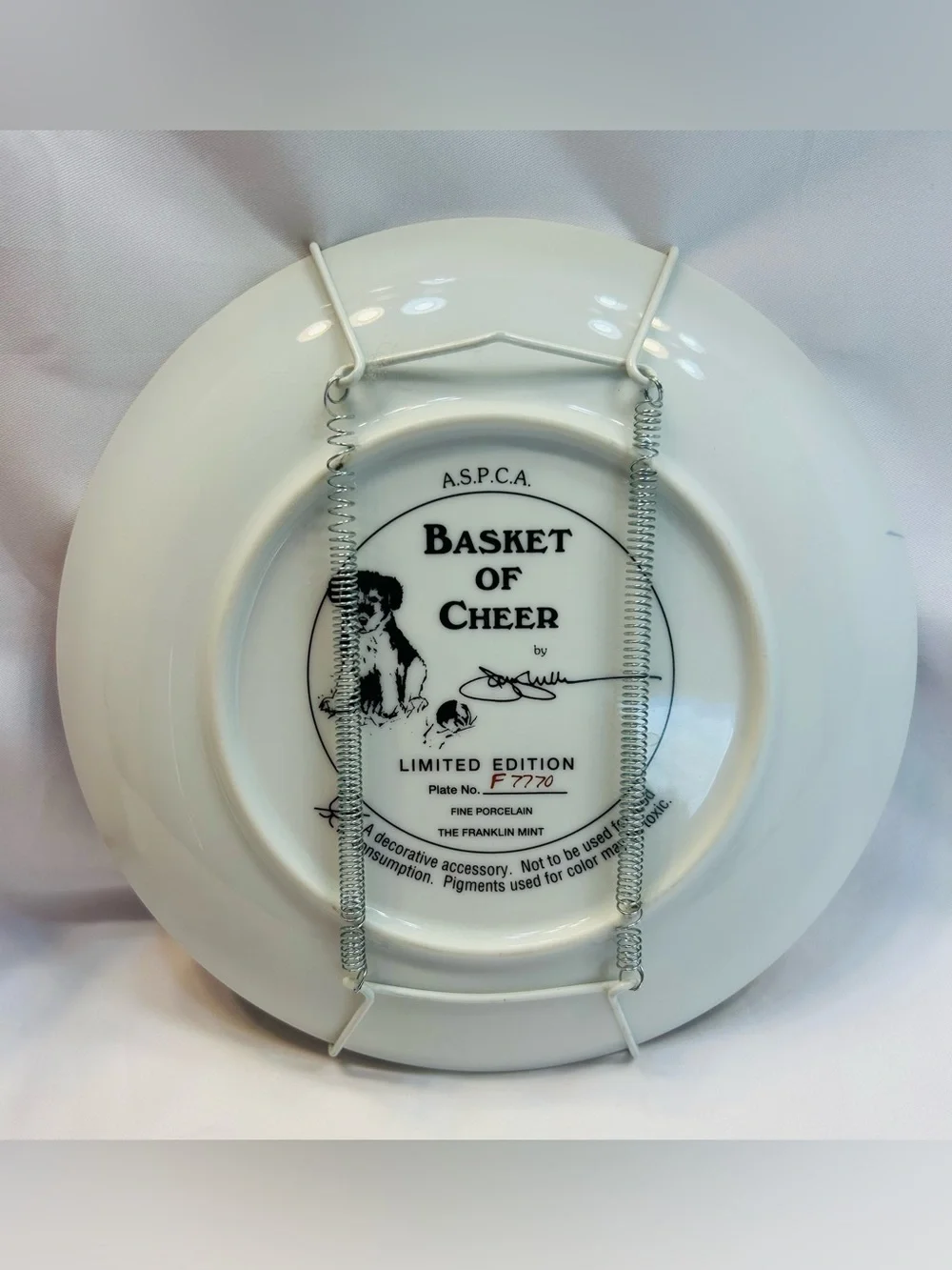 Franklin Mint Vintage Plate “Basket of Cheers” with signature and serial number